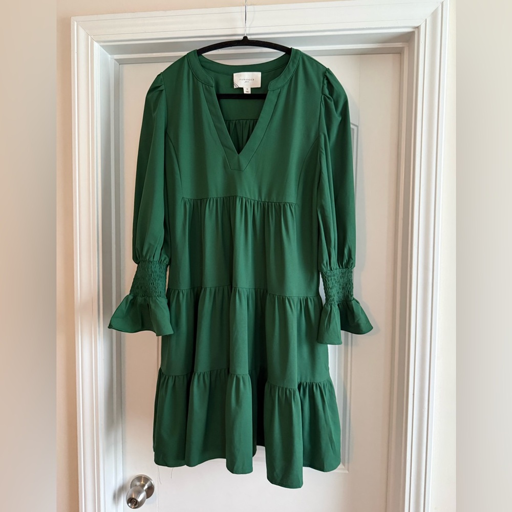 Pomander Place hunter green Kenzo smocked mini dress, size M - Picture 3 of 7